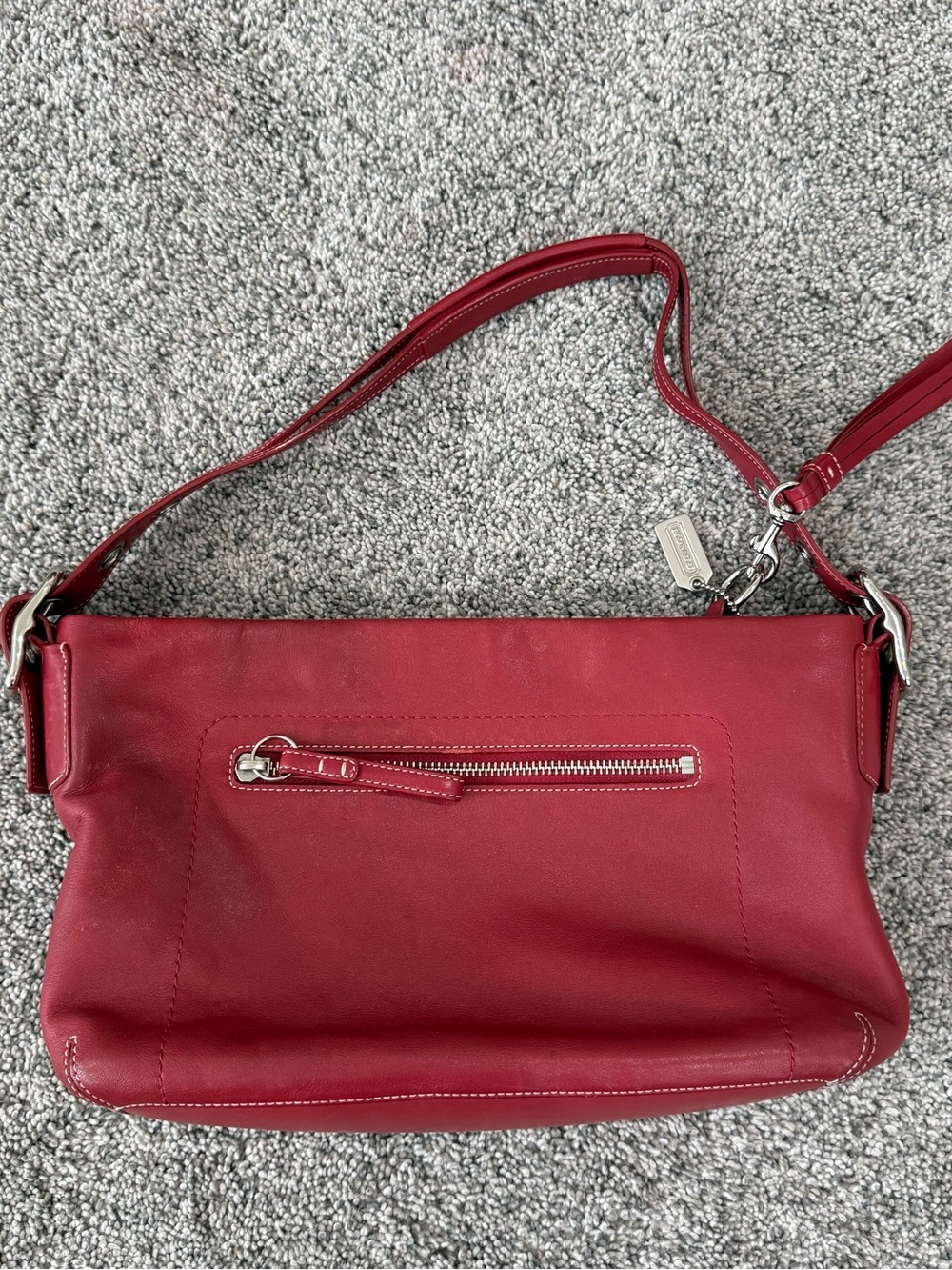 Vintage Coach Red GenuineLeather Y2K Silver Hardware Zip Close Shoulder Bag 1417 - Picture 3 of 15